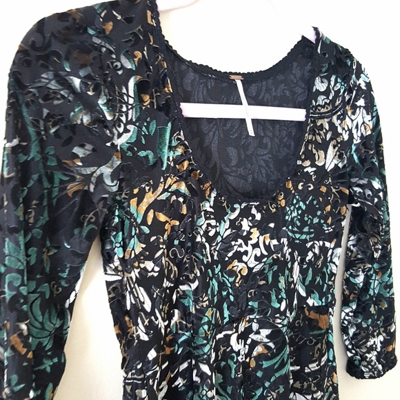 Free People Black Sheer & Velvet Floral Mini Dress - Picture 4 of 8